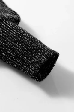 Sale Dear-Lover Solid O Neck Balloon Sleeve Loose Fit Sweater Black