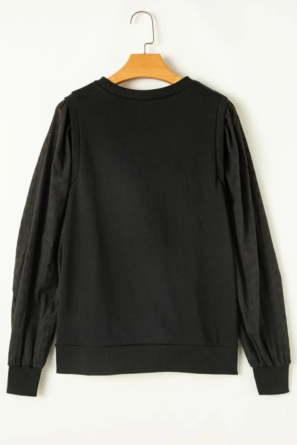 New Dear-Lover Solid Patchwork Sleeve Round Neck Sweatshirt Black