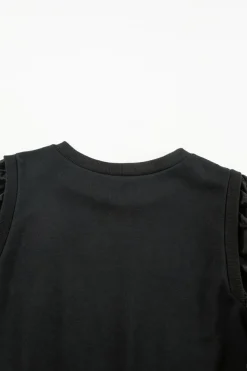 New Dear-Lover Solid Patchwork Sleeve Round Neck Sweatshirt Black