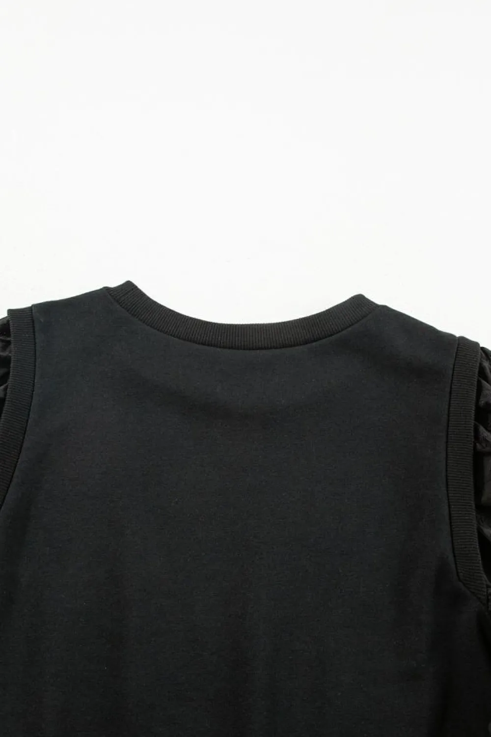 New Dear-Lover Solid Patchwork Sleeve Round Neck Sweatshirt Black