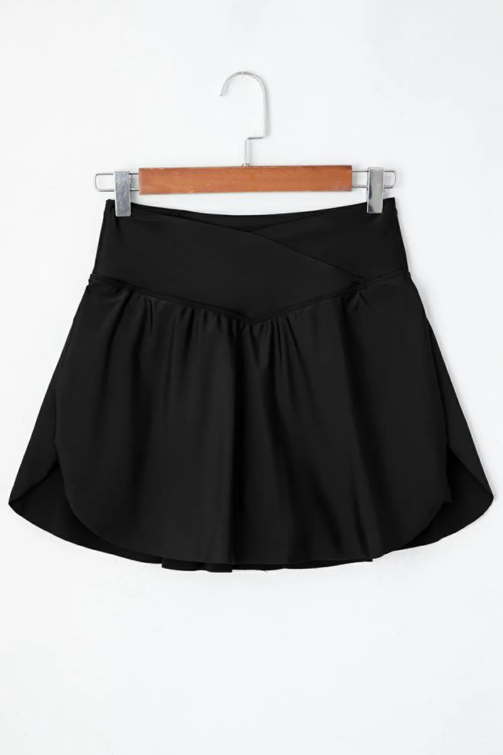 Hot Dear-Lover Solid Pocketed Crossover High Waist Swim Skort Black