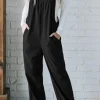 Clearance Dear-Lover Solid Pocketed Loose Fit Corduroy Overall Black