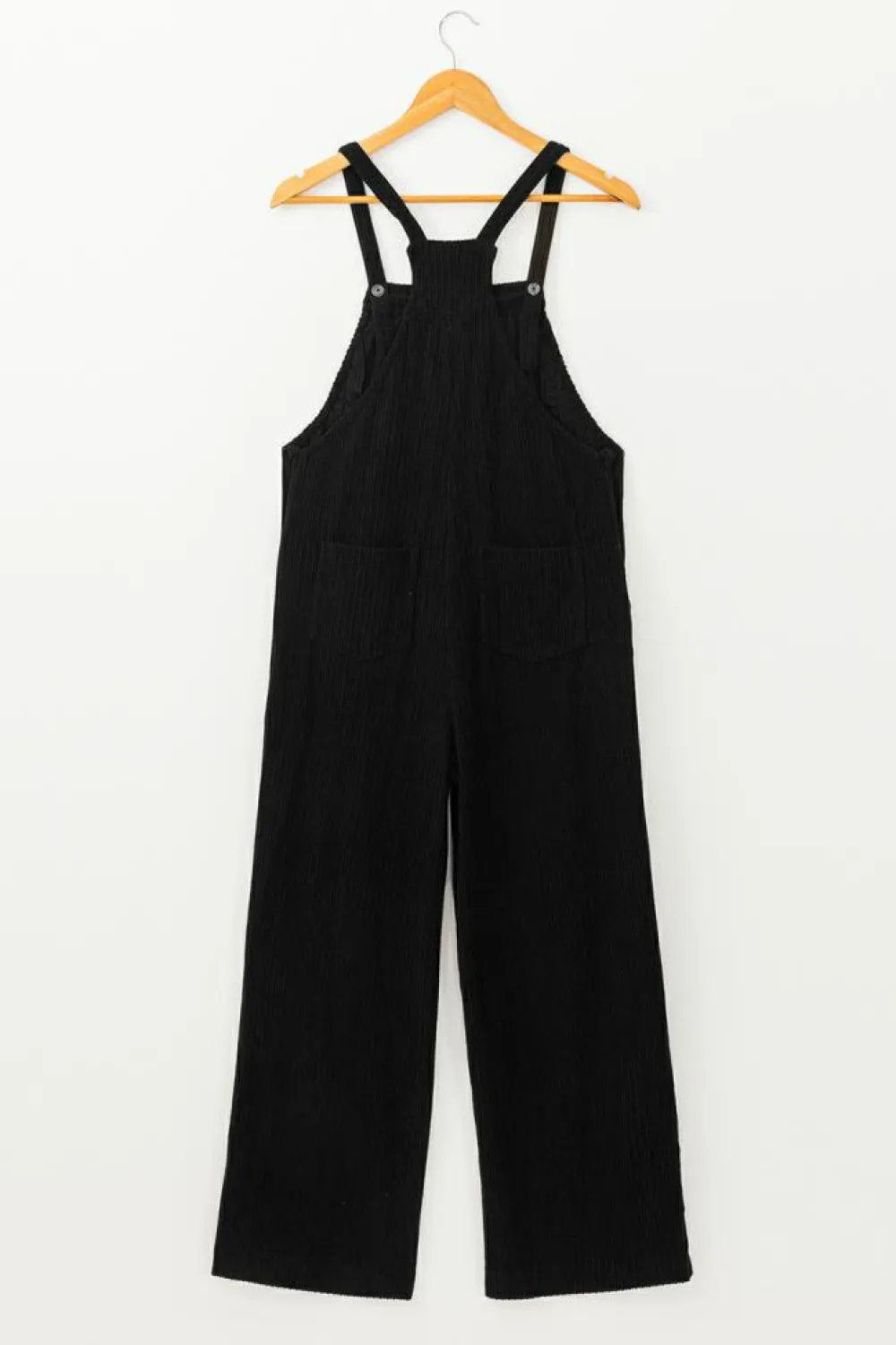 Clearance Dear-Lover Solid Pocketed Loose Fit Corduroy Overall Black