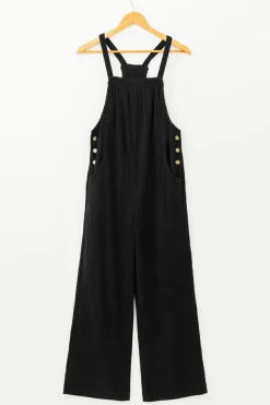 Clearance Dear-Lover Solid Pocketed Loose Fit Corduroy Overall Black