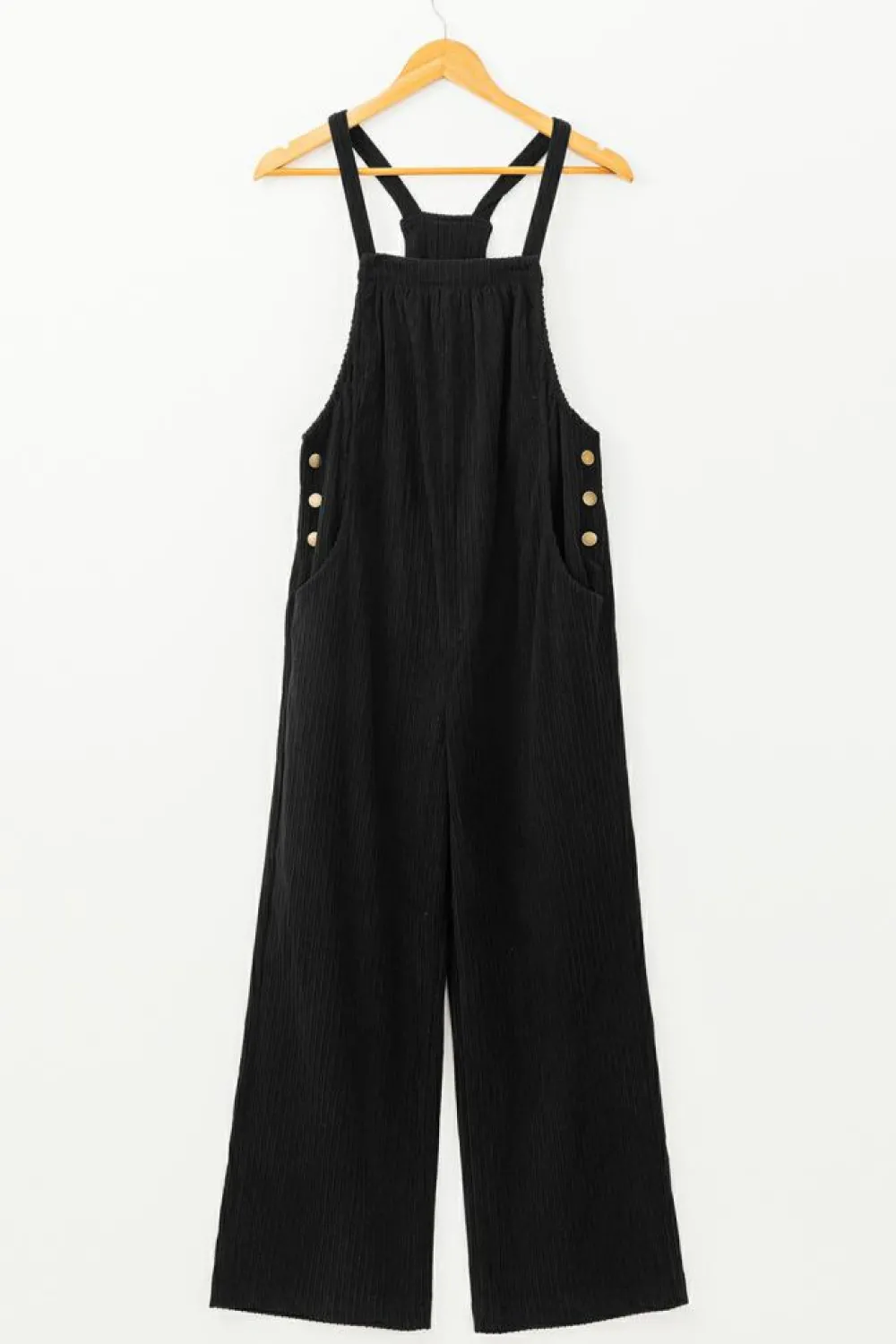 Clearance Dear-Lover Solid Pocketed Loose Fit Corduroy Overall Black