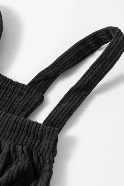 Clearance Dear-Lover Solid Pocketed Loose Fit Corduroy Overall Black