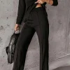 Discount Dear-Lover Solid Pullover and Seamed Casual Pants Set Black
