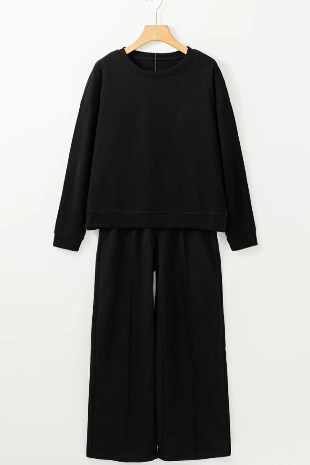 Discount Dear-Lover Solid Pullover and Seamed Casual Pants Set Black