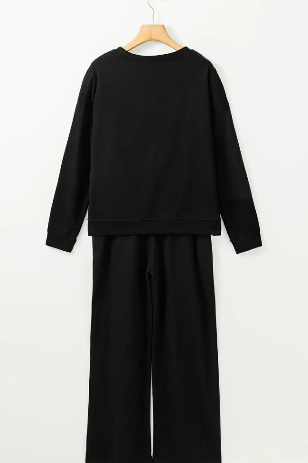 Discount Dear-Lover Solid Pullover and Seamed Casual Pants Set Black
