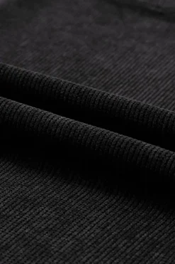Clearance Dear-Lover Solid Ribbed Knit Round Neck Pullover Sweatshirt Black