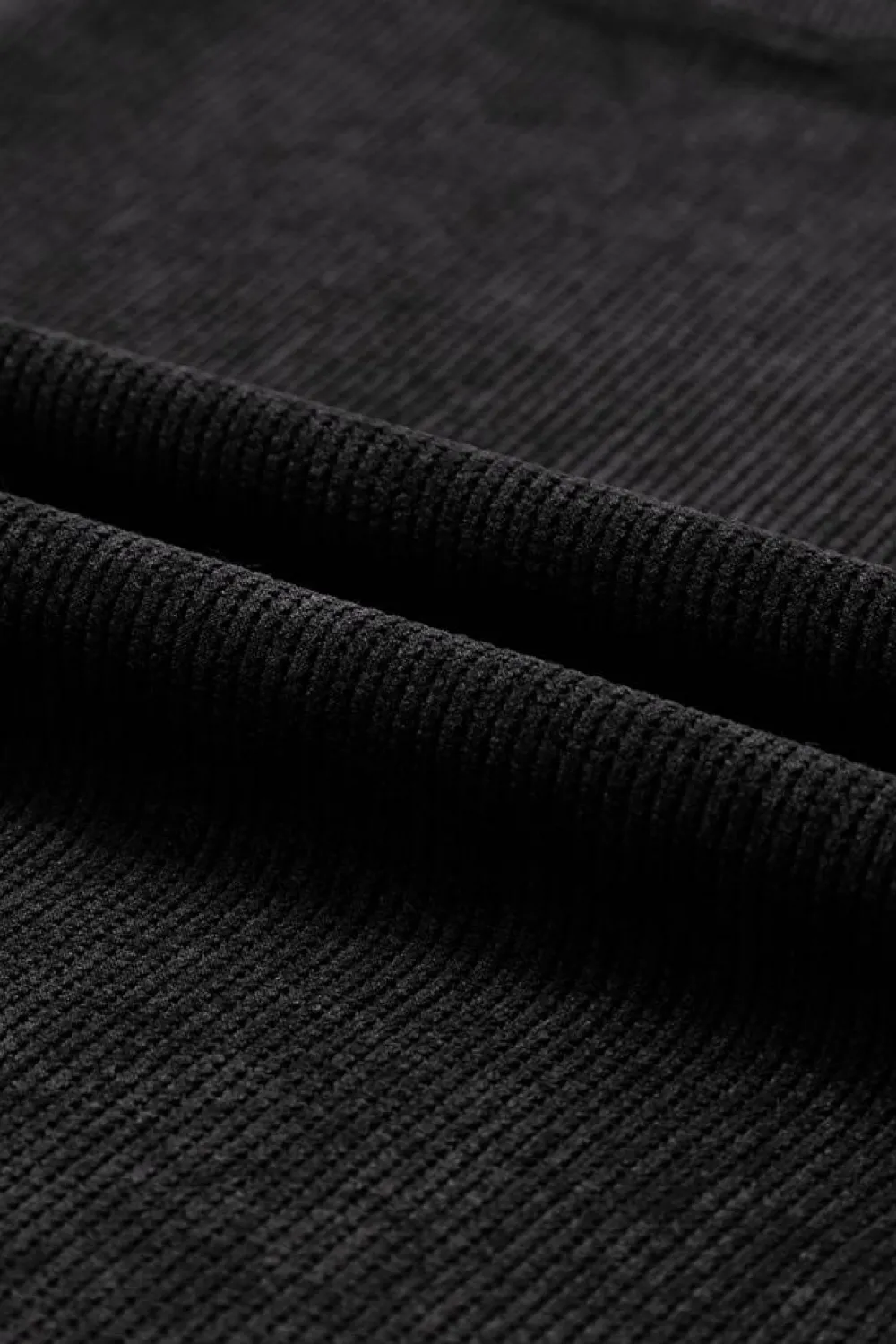Clearance Dear-Lover Solid Ribbed Knit Round Neck Pullover Sweatshirt Black