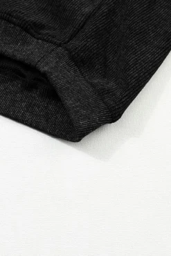 Clearance Dear-Lover Solid Ribbed Knit Round Neck Pullover Sweatshirt Black