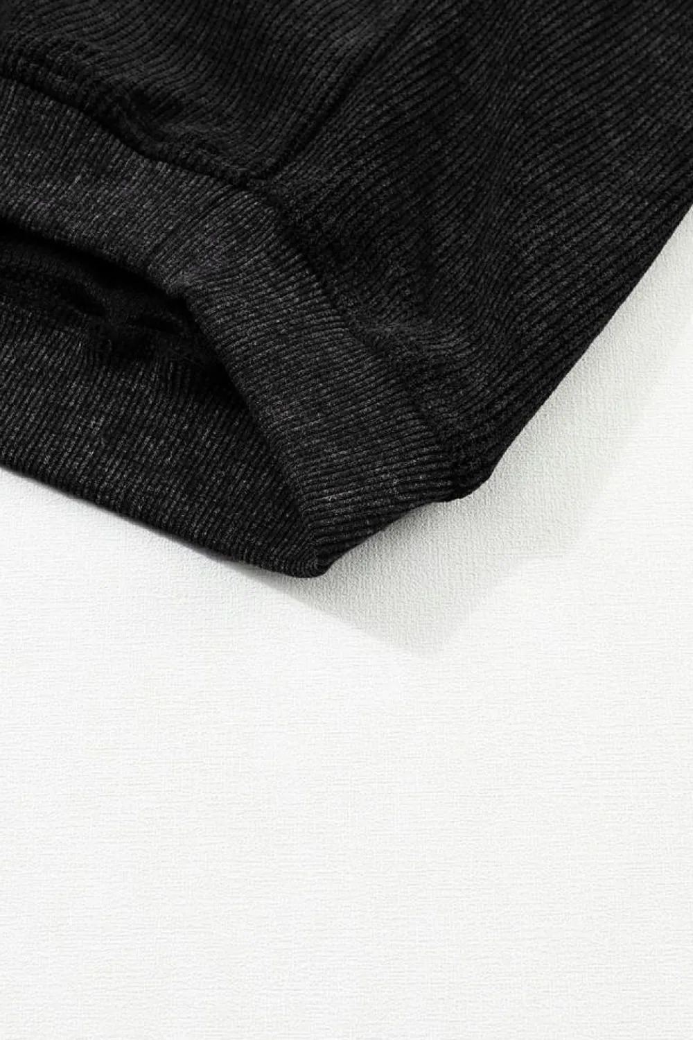 Clearance Dear-Lover Solid Ribbed Knit Round Neck Pullover Sweatshirt Black