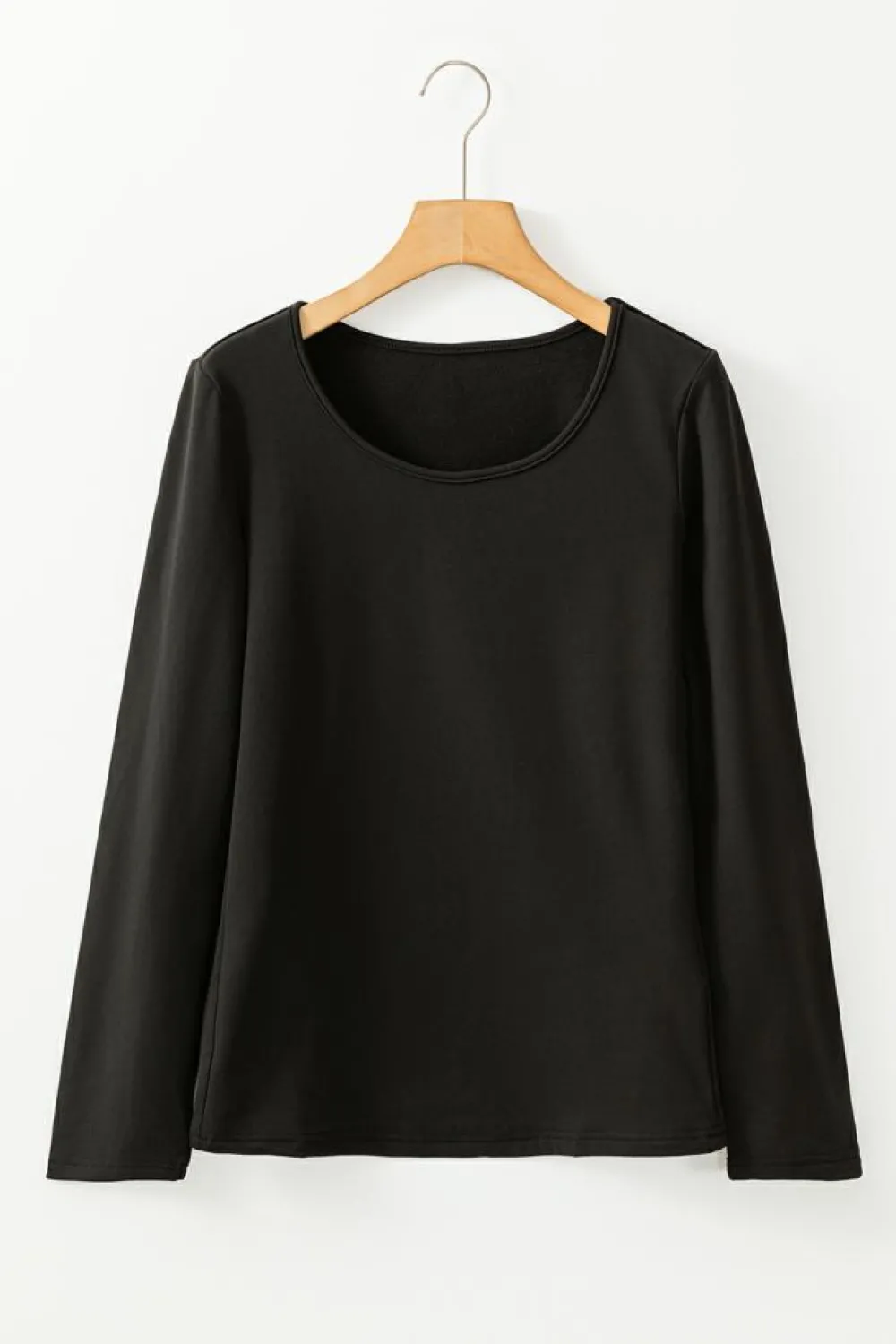Fashion Dear-Lover Solid Scoop Neck Slim Fit Thermal Top Black