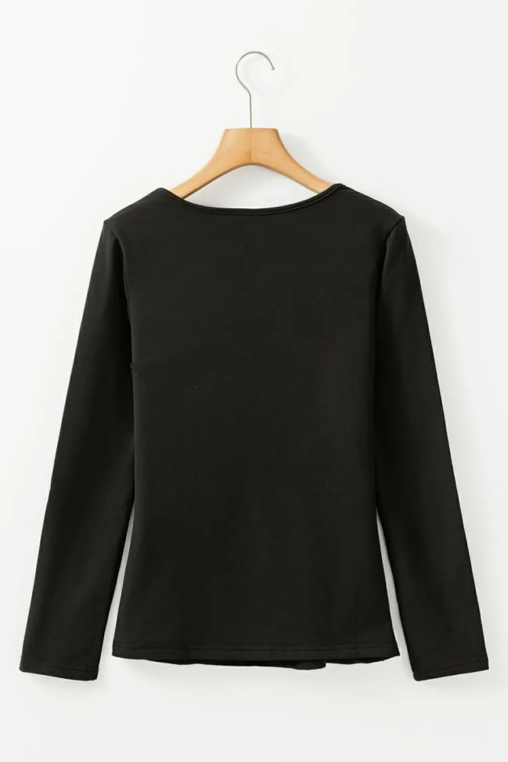 Fashion Dear-Lover Solid Scoop Neck Slim Fit Thermal Top Black