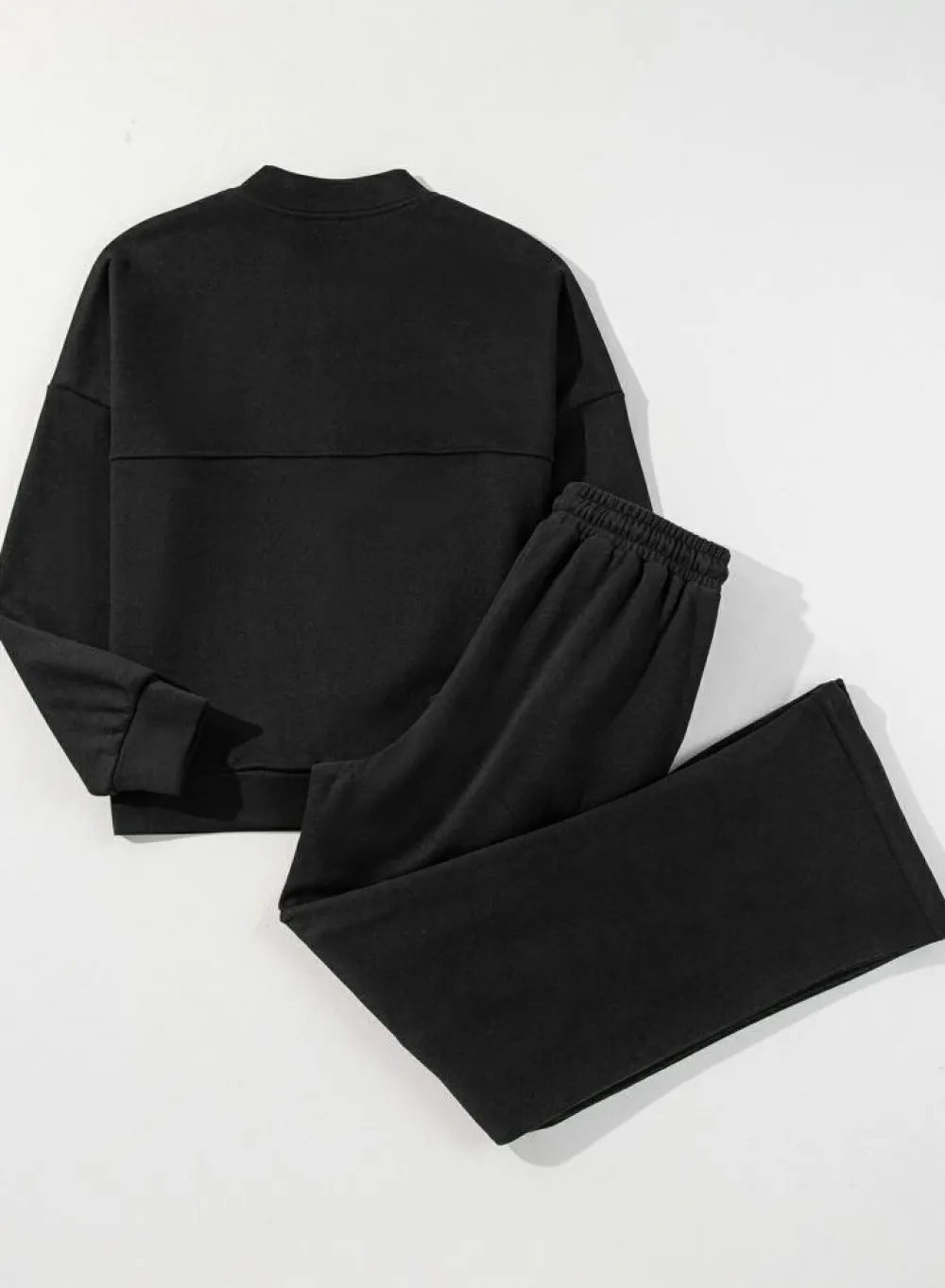 Outlet Dear-Lover Solid Seamed Zipper Jacket and Drawstring Waist Pants Set Black