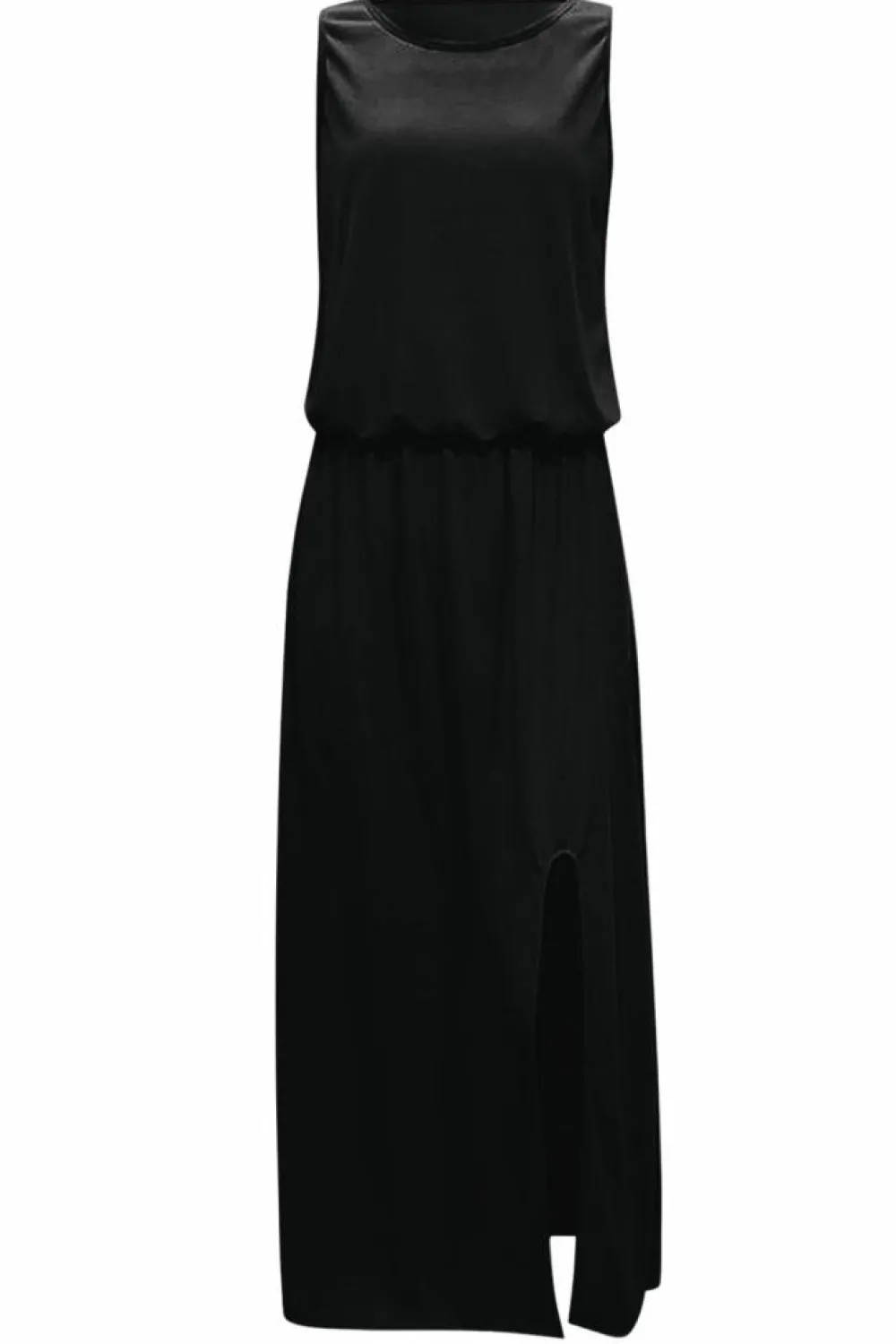 Outlet Dear-Lover Solid Sleeveless Tunic Maxi Dress with Split Black