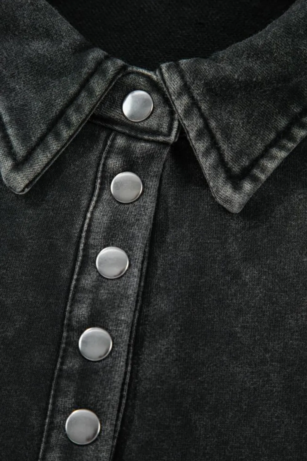 New Dear-Lover Solid Snap Buttons Collared Balloon Sleeve Oversized Sweatshirt Black