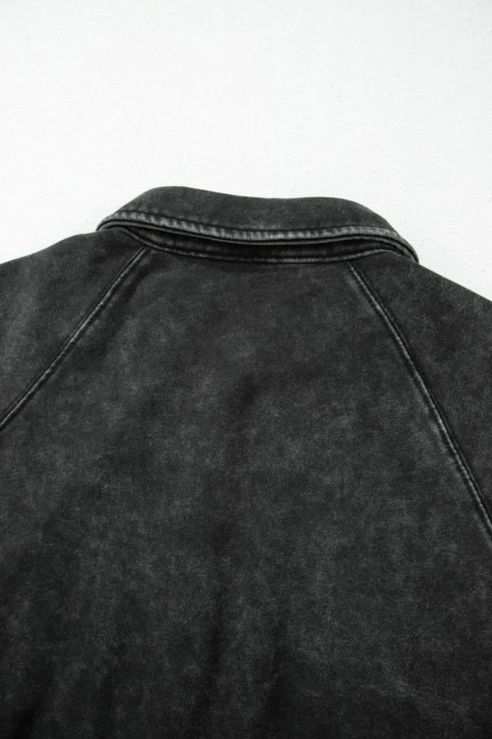 New Dear-Lover Solid Snap Buttons Collared Balloon Sleeve Oversized Sweatshirt Black
