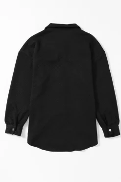 Outlet Dear-Lover Solid Textured Flap Pocket Buttoned Shacket Black