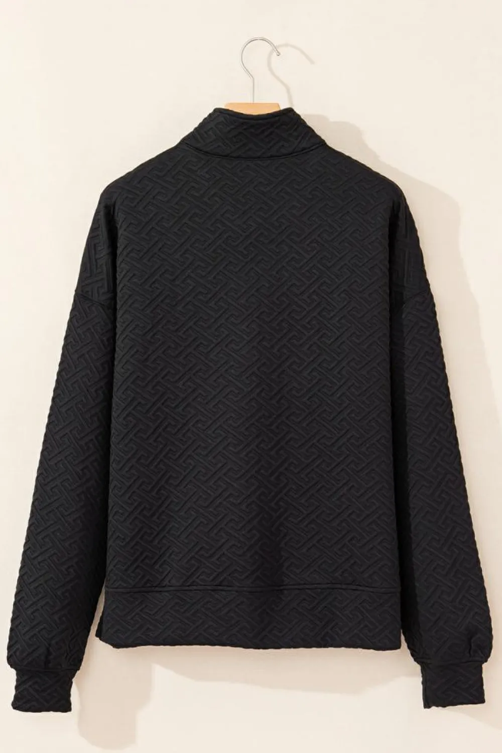 New Dear-Lover Solid Textured Half Zipper Collared Sweatshirt Black