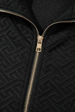 New Dear-Lover Solid Textured Half Zipper Collared Sweatshirt Black