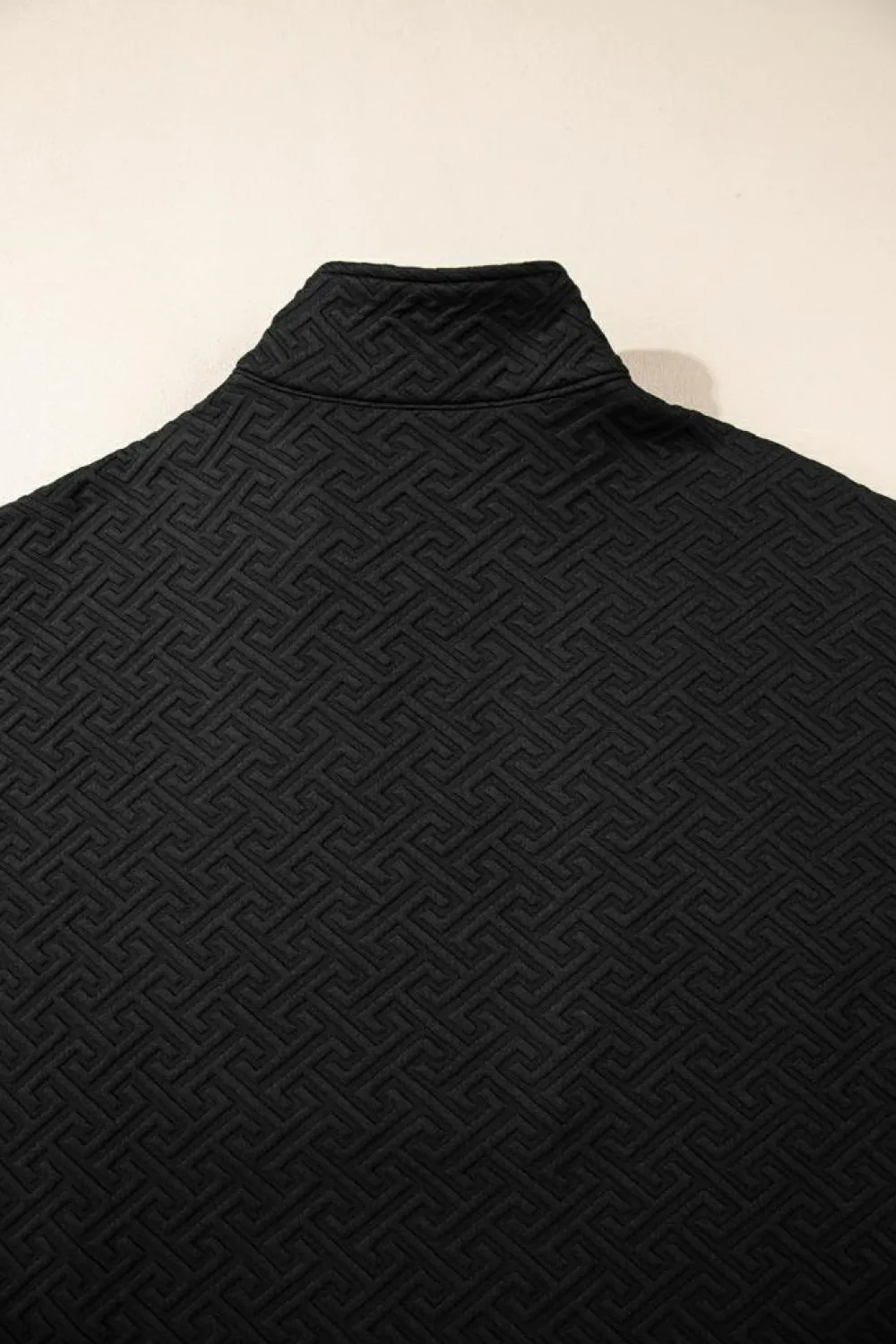 New Dear-Lover Solid Textured Half Zipper Collared Sweatshirt Black
