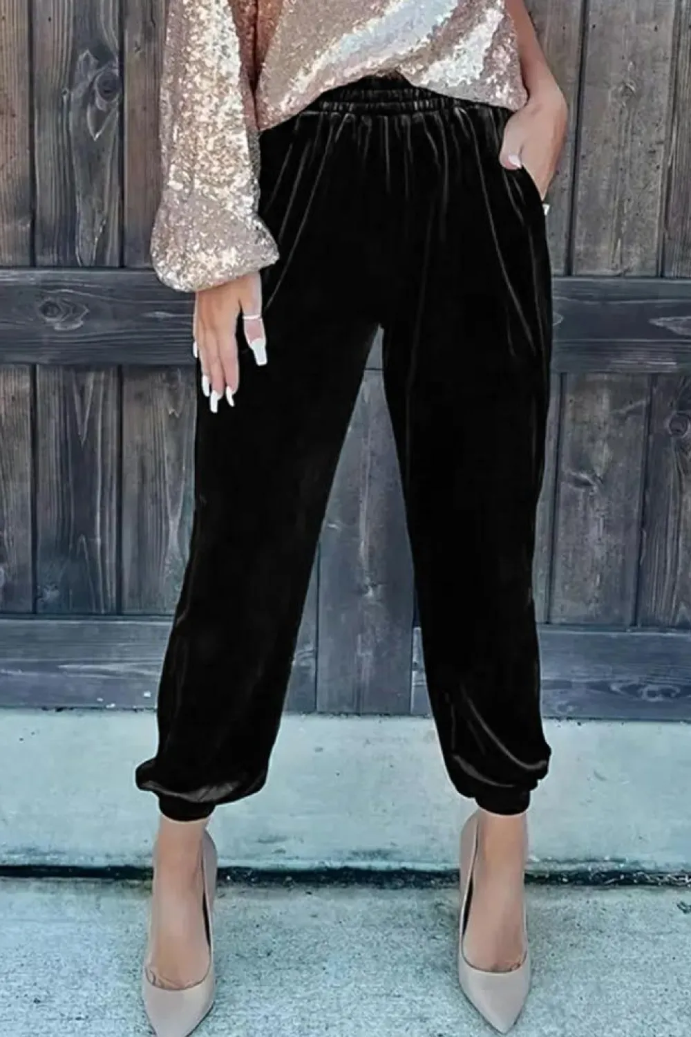 Best Dear-Lover Solid Velvet Jogger Pants Black