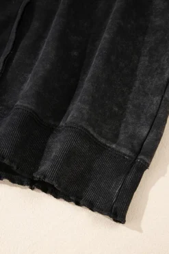 Outlet Dear-Lover Solid Waffle Knit Patchwork Raglan Sleeve Sweatshirt Black