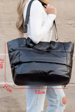 Online Dear-Lover Solid Zipper Puffer Large Tote Bag Black