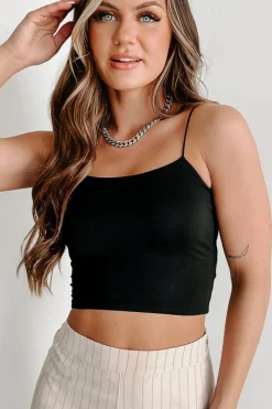 Discount Dear-Lover Spaghetti Strap Skinny Fit Cropped Tank Top Black