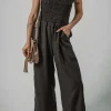 Hot Dear-Lover Spaghetti Straps Shirred Bodice Pocketed Wide Leg Jumpsuit Black