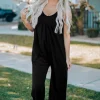 Discount Dear-Lover Spaghetti Straps Wide Leg Pocketed Jumpsuits Black