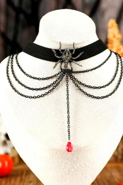 Sale Dear-Lover Spider Layered Chain Bead Pendant Choker Necklace Black