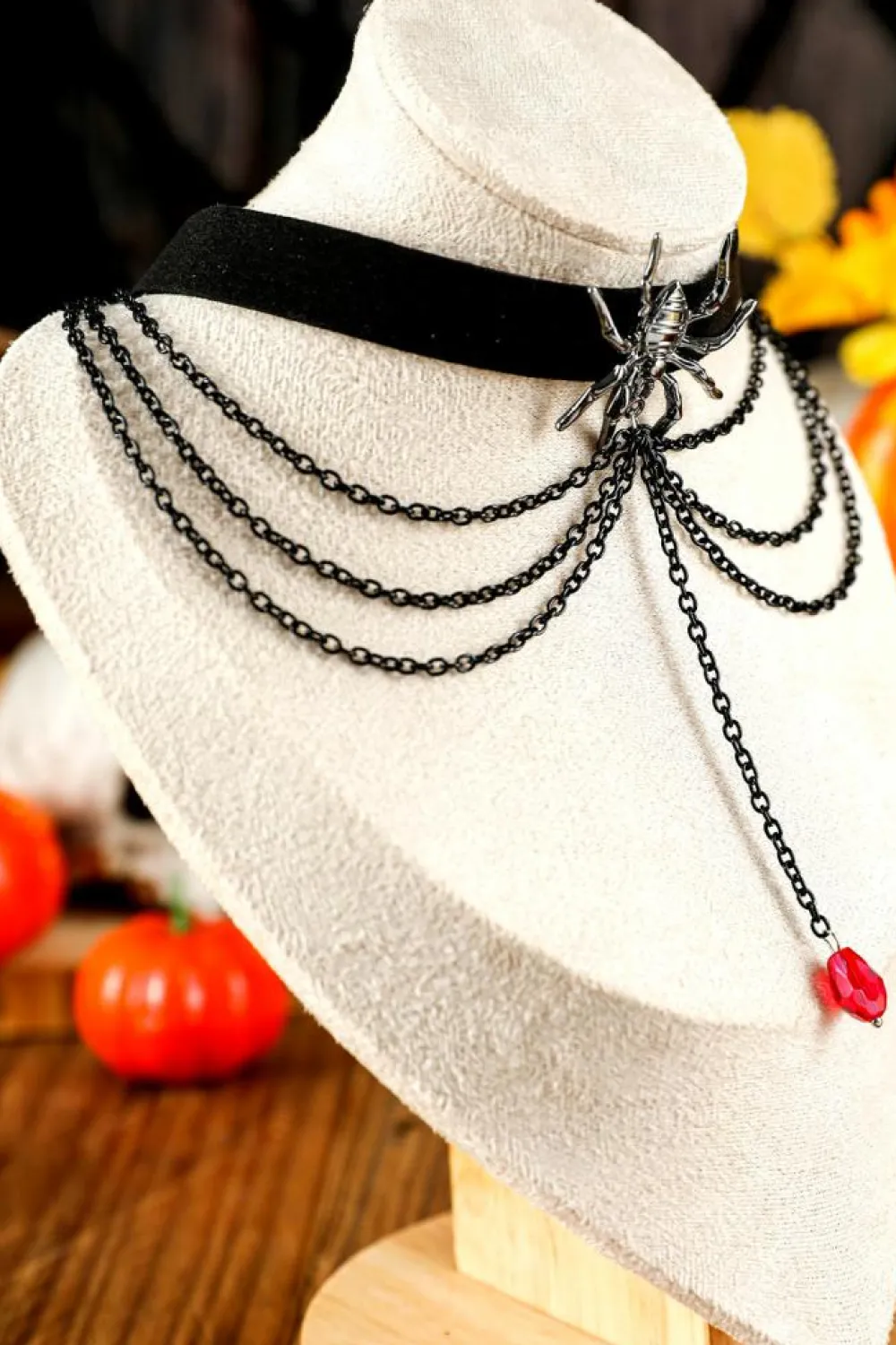 Sale Dear-Lover Spider Layered Chain Bead Pendant Choker Necklace Black