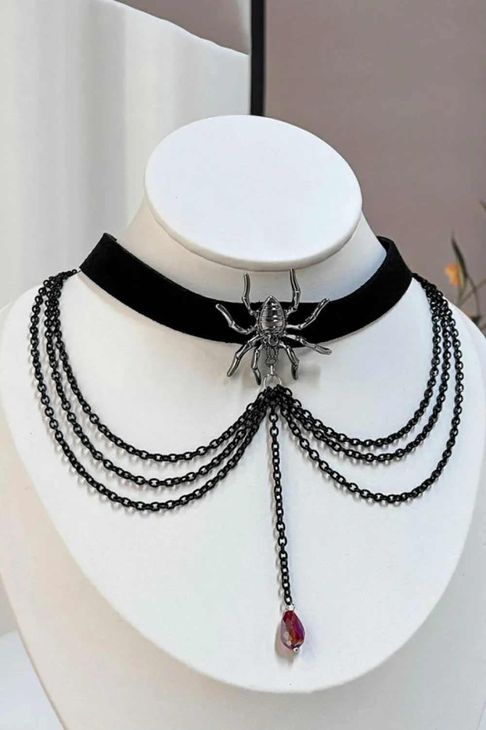 Sale Dear-Lover Spider Layered Chain Bead Pendant Choker Necklace Black