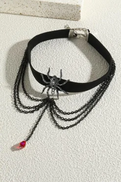 Sale Dear-Lover Spider Layered Chain Bead Pendant Choker Necklace Black