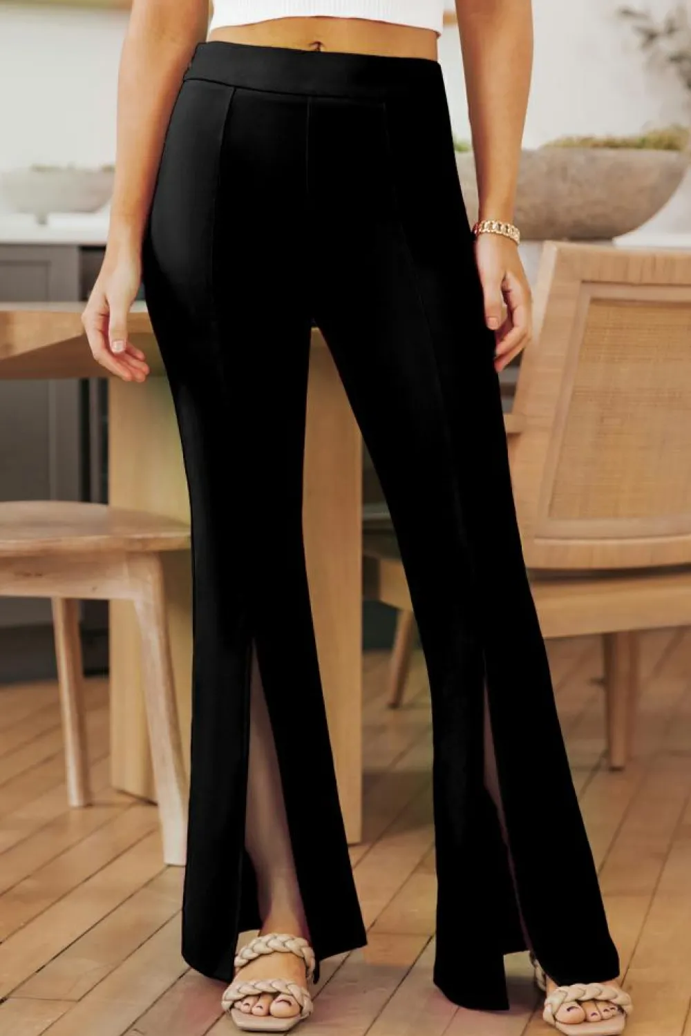 Best Dear-Lover Split Hem High Waist Pants Black