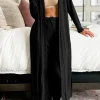 New Dear-Lover Split Long Cardigan and Skinny Pants Lounge Set Black