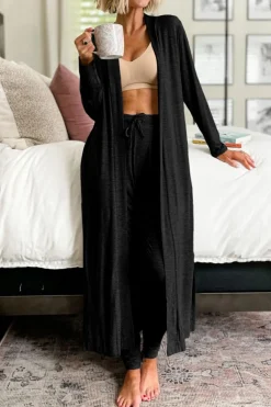 New Dear-Lover Split Long Cardigan and Skinny Pants Lounge Set Black