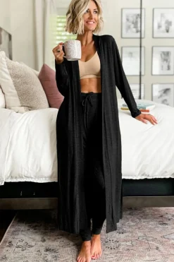 New Dear-Lover Split Long Cardigan and Skinny Pants Lounge Set Black
