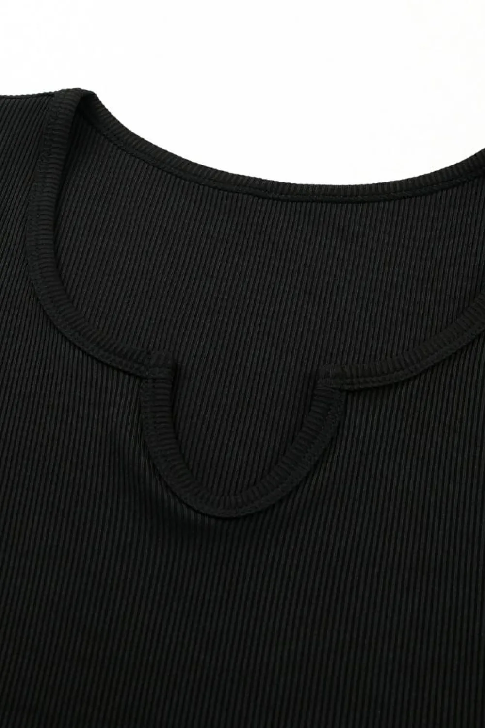 New Dear-Lover Split Neck Ribbed Knit Tank Top Black