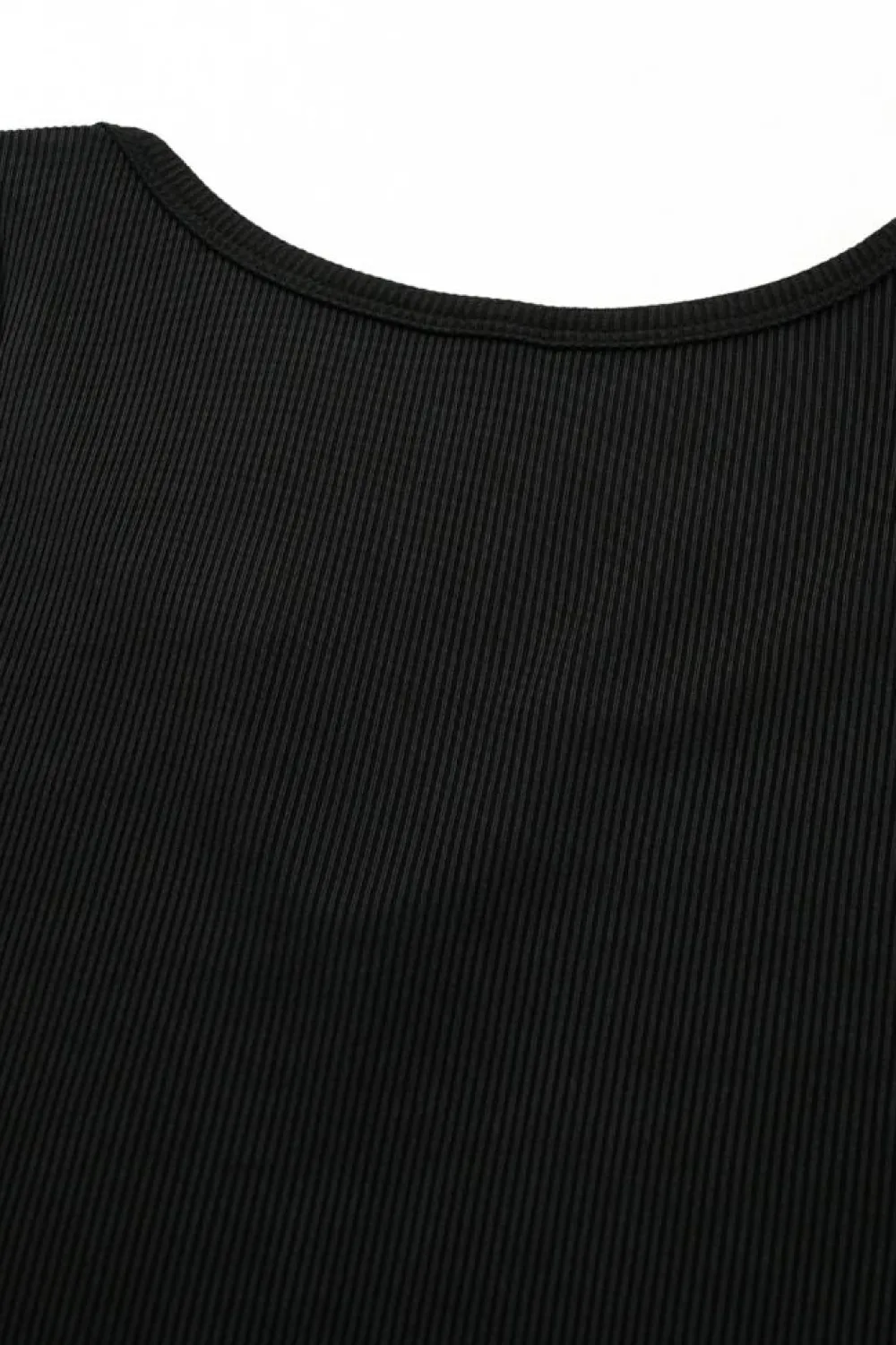 New Dear-Lover Split Neck Ribbed Knit Tank Top Black