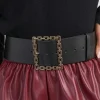 Clearance Dear-Lover Square Buckle Faux Leather Girdle Black