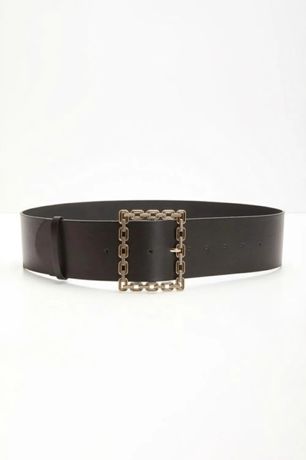 Clearance Dear-Lover Square Buckle Faux Leather Girdle Black