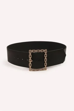 Clearance Dear-Lover Square Buckle Faux Leather Girdle Black