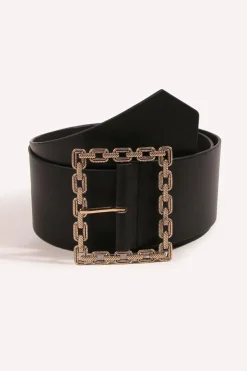 Clearance Dear-Lover Square Buckle Faux Leather Girdle Black