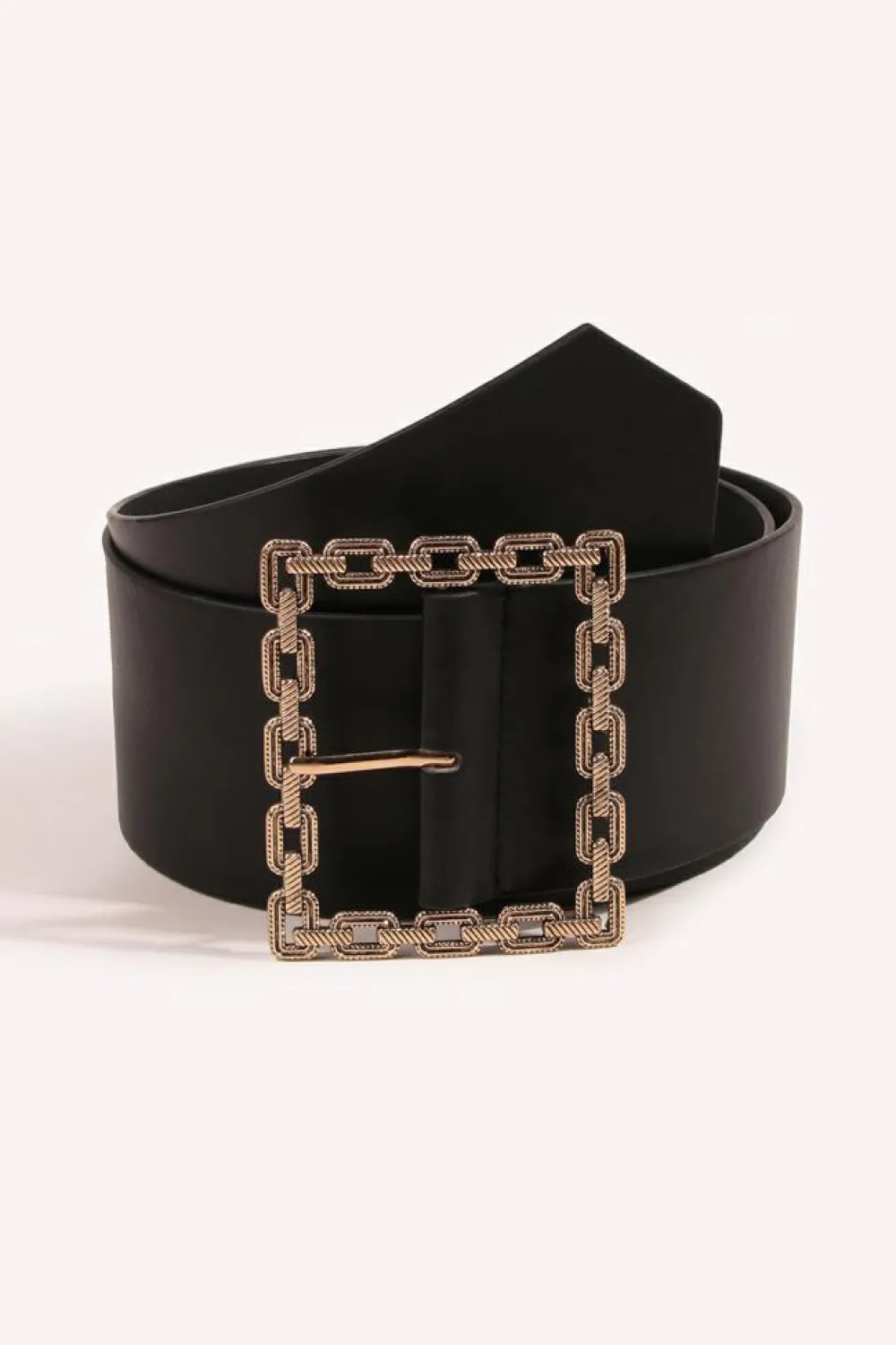 Clearance Dear-Lover Square Buckle Faux Leather Girdle Black