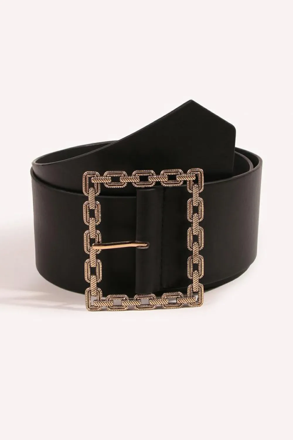 Clearance Dear-Lover Square Buckle Faux Leather Girdle Black