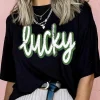 Discount Dear-Lover St Patricks Day lucky Cracked Letter Graphic T Shirt Black